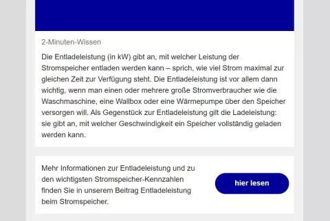 In einem Newsletter wird mit einem kurzen Text ein Thema angeteasert und dann mit einem klickbaren Button weiterverlinkt.